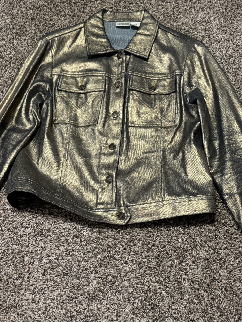 Metallic Gold Jean Jacket with Button-Front and Chest Pockets